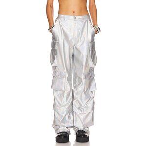AFRM Faux Leather Wynn Cargo Pants Silver Metallic size 28